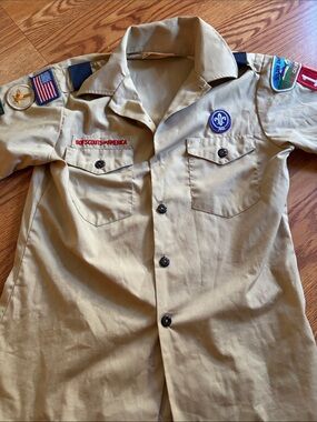 adidas Kids Khaki Boy Scouts Button Down Shirt with Patches
